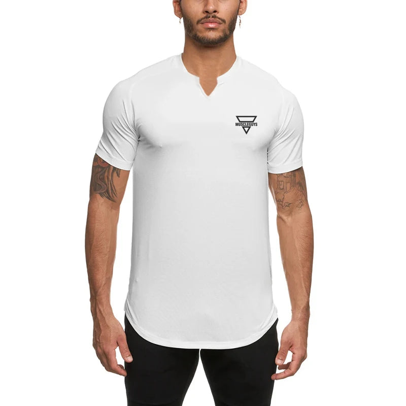 Summer Fashion Print Men's Short Sleeve Elastic T-shirt Compression Slim Base Layer Gym Bodybuilding Casual Cool Breathable Tops