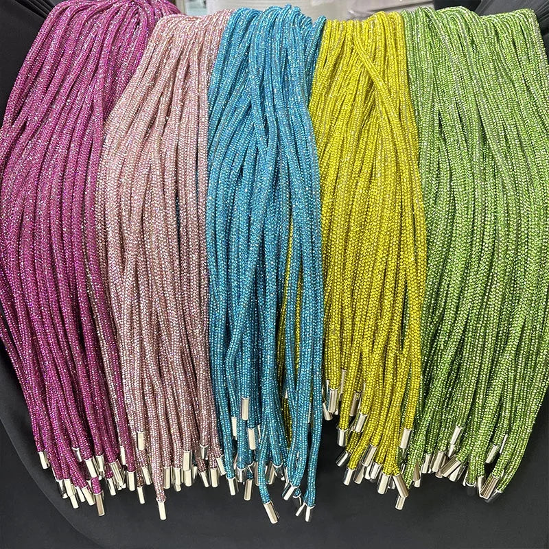 S528 120cm Cord String With Rhinestone for Hoodies Fashion Luxury Colorful Crystal Rope Drawstring