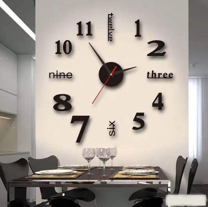 Silver & Black 3D Stereo Removable Acrylic Mirror Wall Sticker Decal for Home Living Room Bedroom Clock Setting