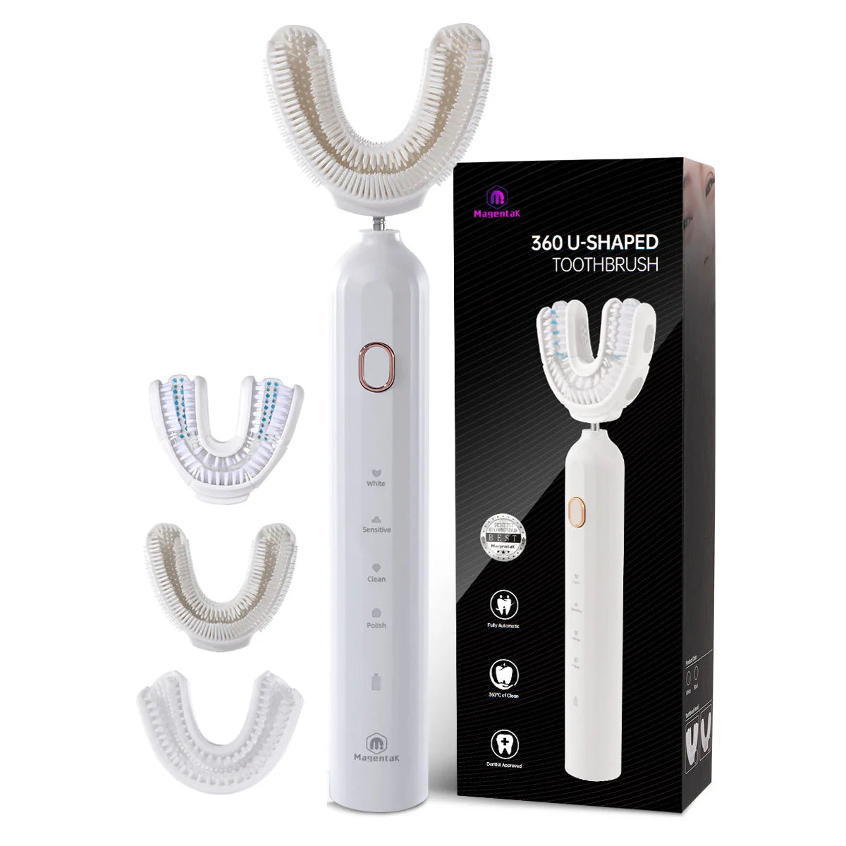 Shenzhen Factory's New Arrival Portable Smart Nylon U-Shaped 360 Toothbrush Adult Electric Sonic Toothbrush with Straight Handle