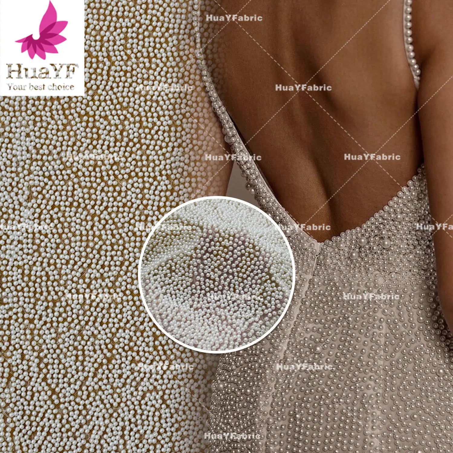 HY2340 Highest Quality Super High Density White Pearls Lace for Wedding Bridal Heavy Dress Material Wholesale
