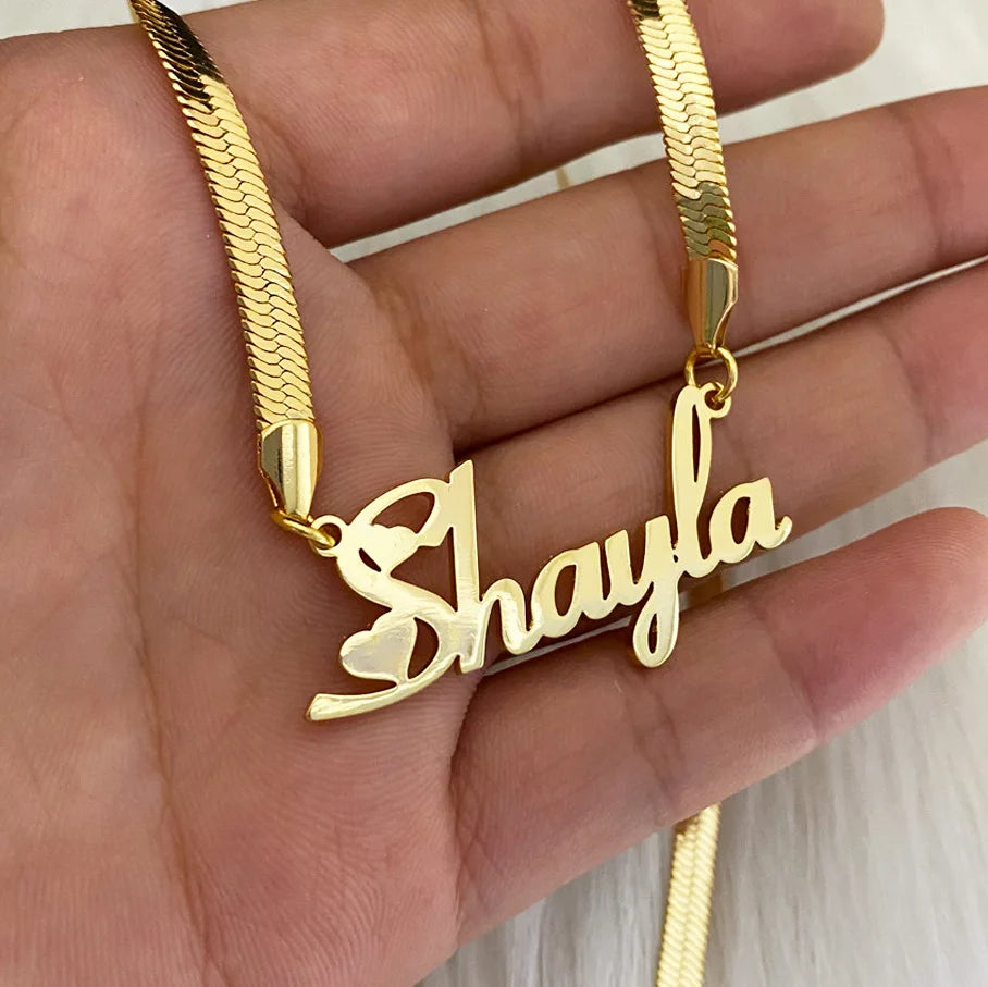 Customizable 4mm Snake Chain Stainless Steel Necklace for Women Girls Personalized Initial Nameplate Geometric Pattern Jewelry