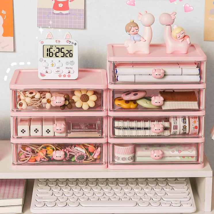 Factory Price Desktop Stationery and Cosmetic Cabinet Stackable Durable Sturdy Transparent Drawer Plastic Storage Box