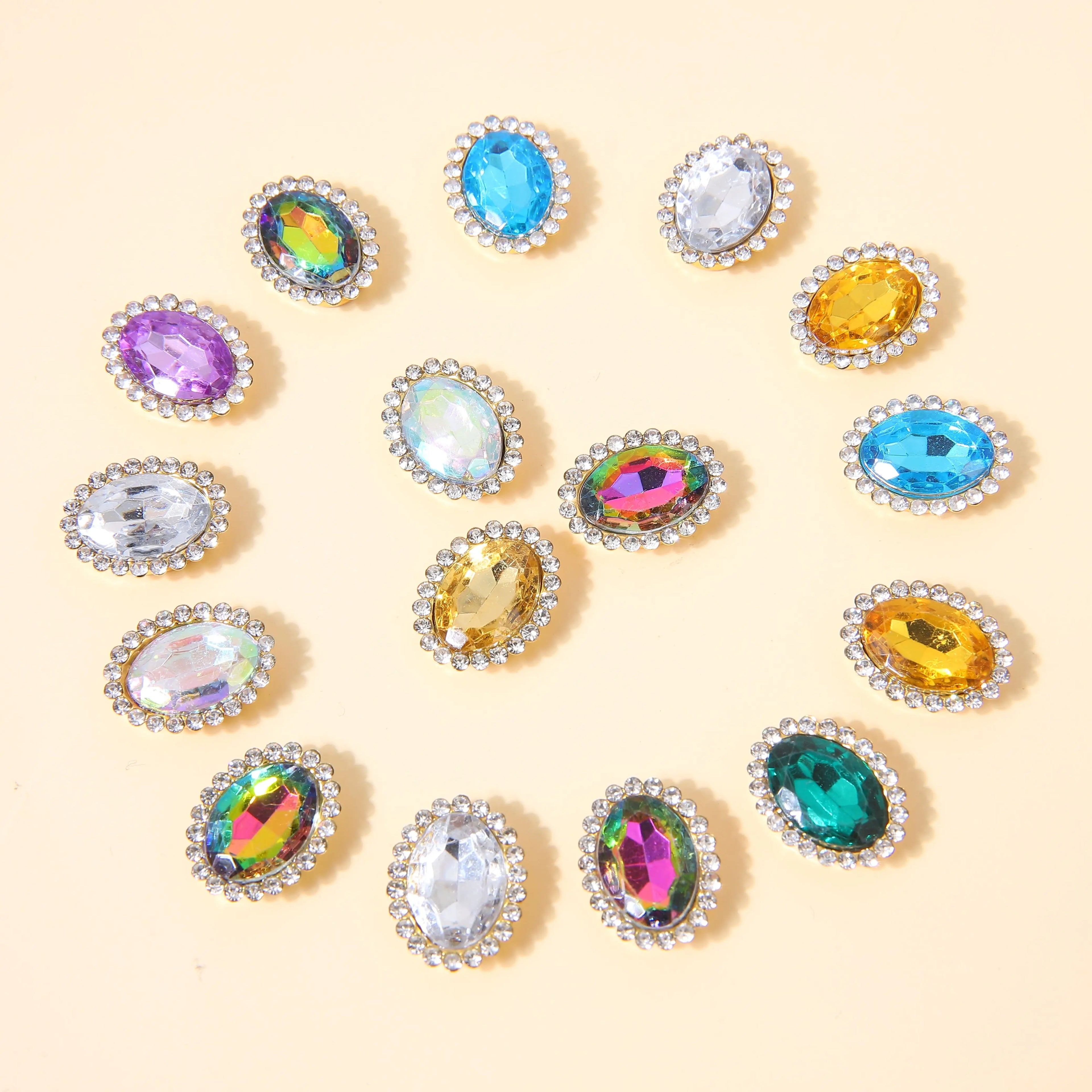 SINRONG Wholesale 10x14mm Flatback Drop Shape Elliptic Crystal Loose Rhinestone Beads Multiple Colors for Shoes Garments Bags