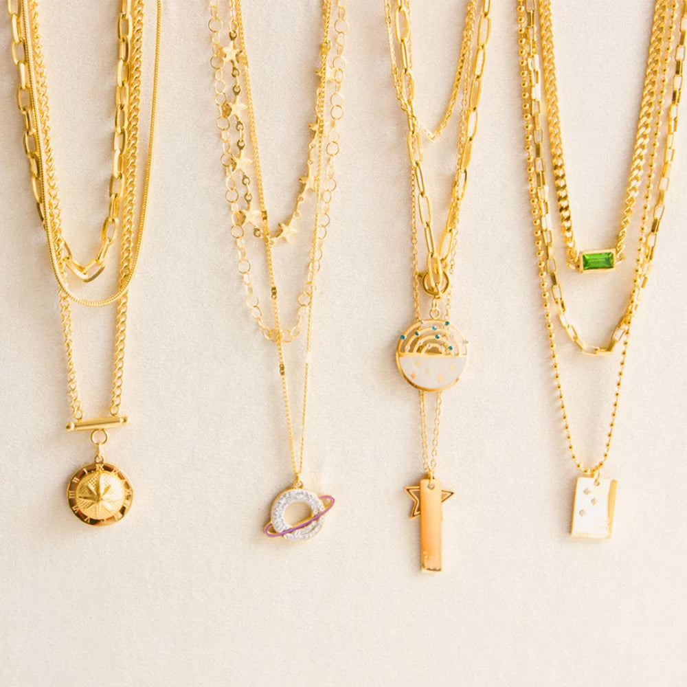 Wholesale Manufacturer 18K Gold Stainless Steel Necklace Chain Set Jewelry Lucky Start Charms Pendant Necklace