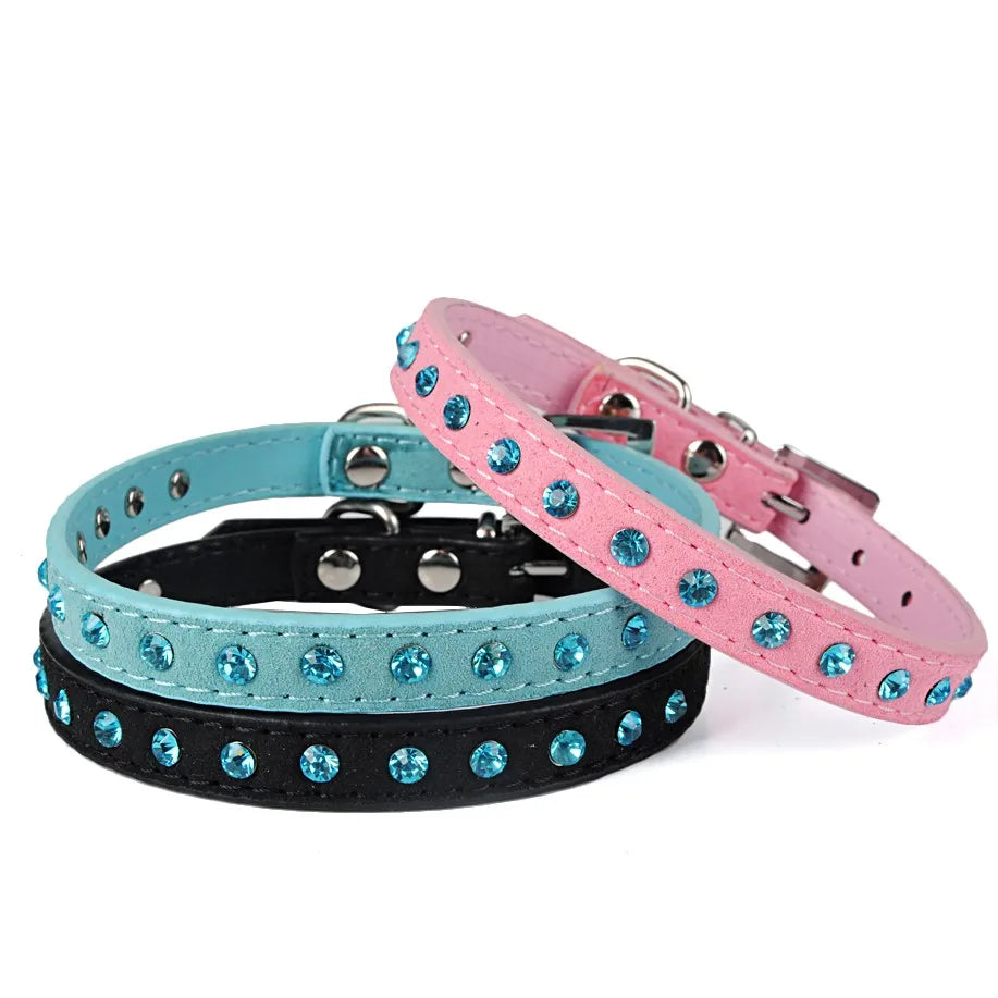 Wholesale Stocked Soft Microfiber Material Colored Diamond Pet Dog Cat Collars
