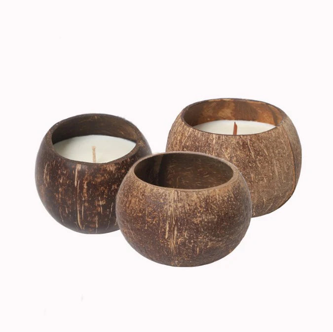 Eco Friendly Custom Logo Natural Coconut Shell Bowl Soy Wax Coconut Candles Cup for Party Wedding