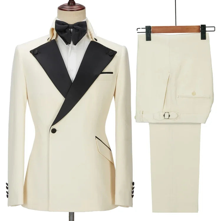 Beige Black Navy Men's Blazer Suits 2 Pieces Set (Jacket +Pant) Elegant Wedding Suits Custom Premium Suit for Men