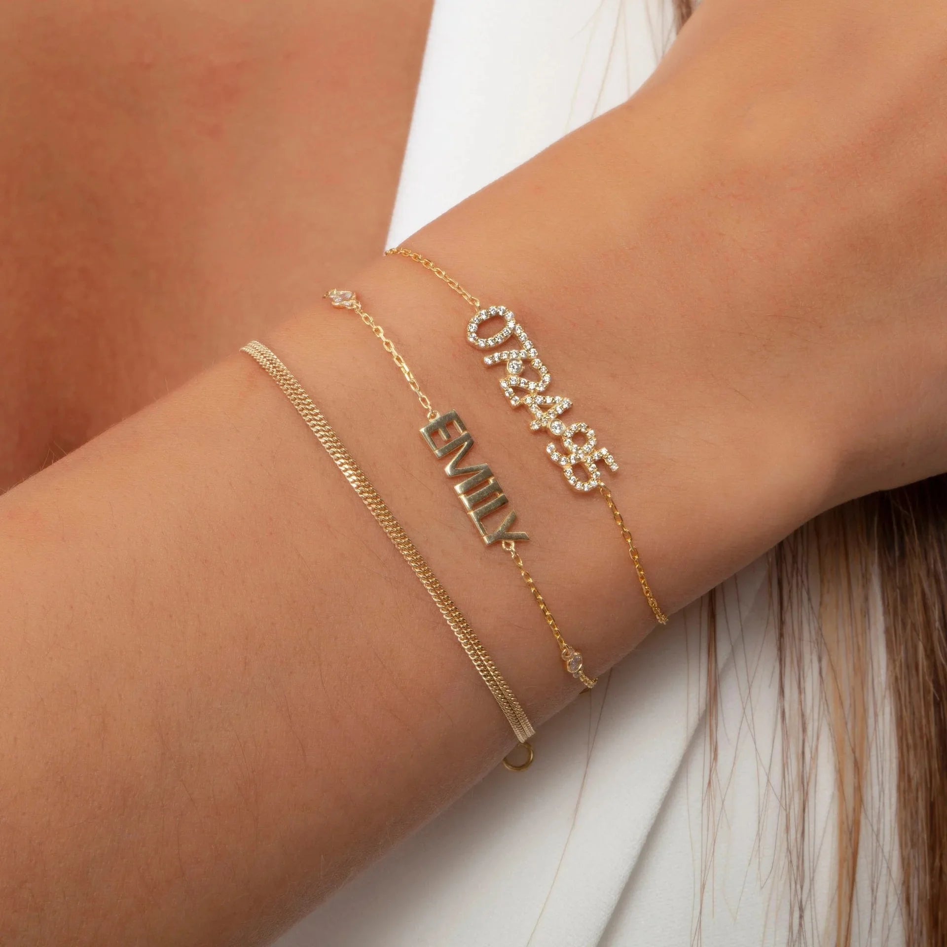 Custom 925 Sterling Silver Fine Chain & Link Bracelet Gold Plated with Zircon Main Stone Name/Date Birthday Gift with Diamonds