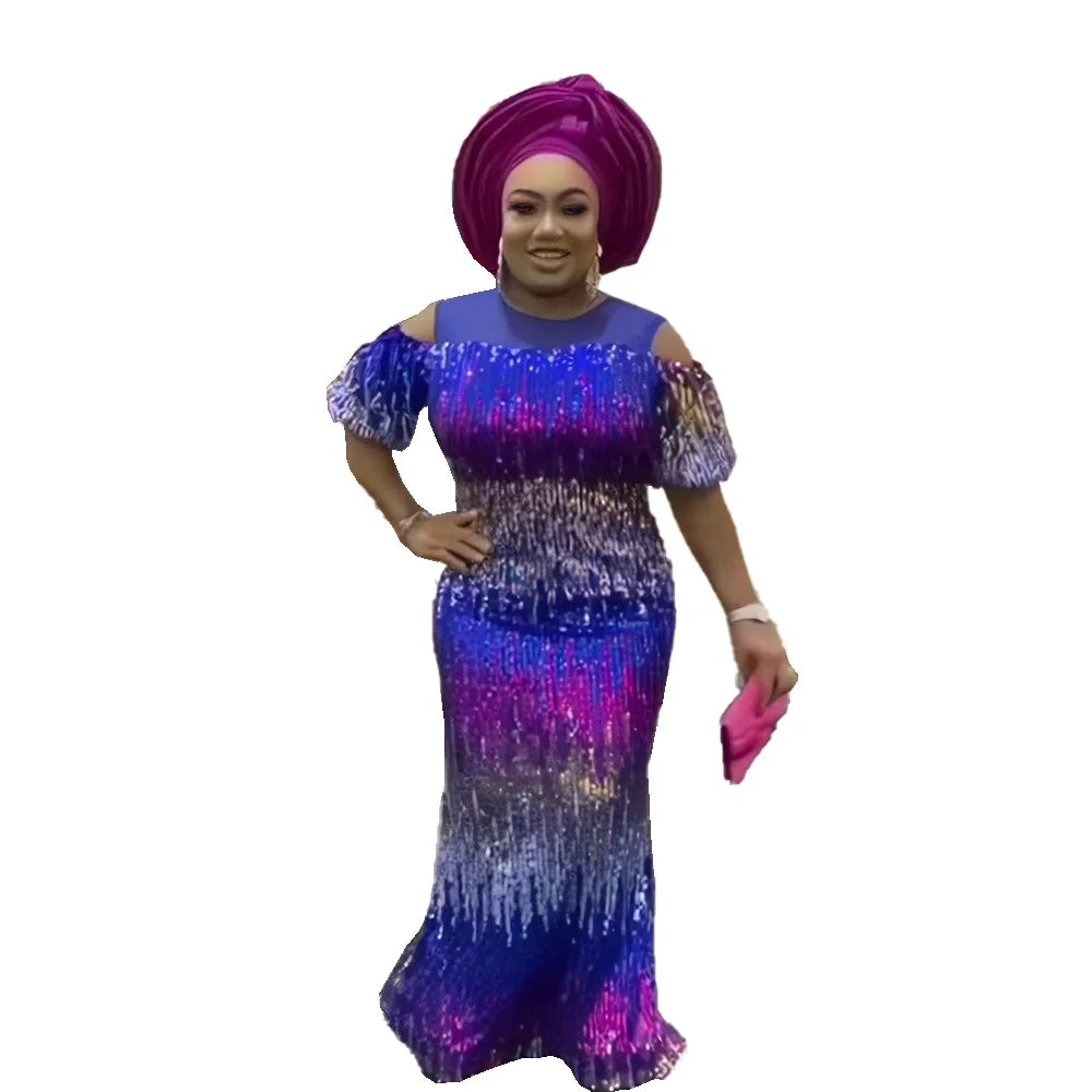 Berserk In-Stock  African Traditional Attire Colours Nigerian Dress in African Clothing Sequin Fabric Women African Clothing