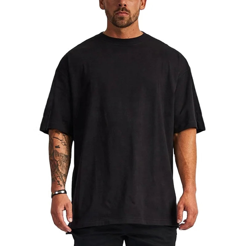 Men Short Sleeve O-neck 200gsm Cotton T-shirt Solid Color Simple Loose Casual Hot Sale Men's Pullover Tops T-shirt