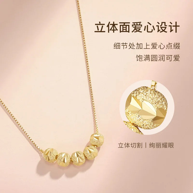 Luckily Bead Necklace Gold - Plated Heart Pendant Necklace Copper Jewelry Gift for Women