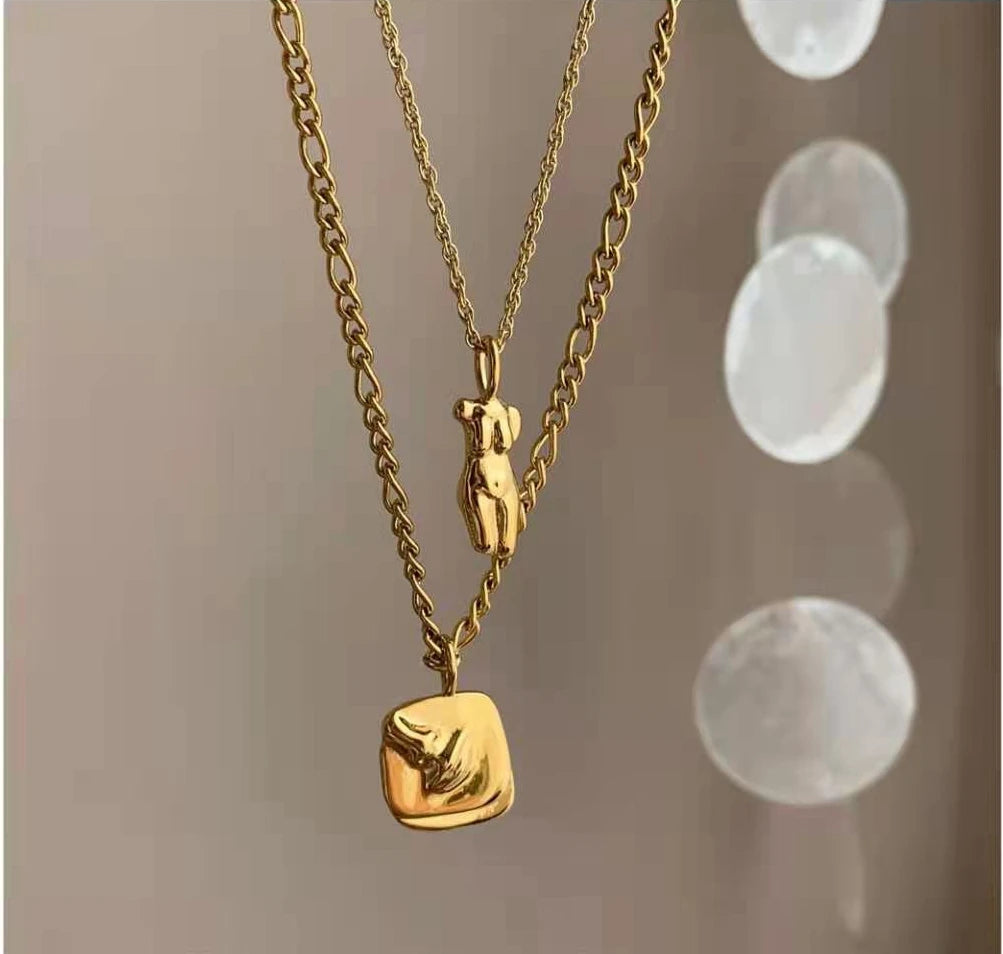 2022 New Canadian Designer Abstract Body & Face Pendant 18k Gold Plating Chain Necklace