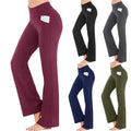 Women's High Waist Bootleg Yoga Pants with Side Pockets Tummy Control Workout Flare Pants Solid Pattern Mid Waist Type