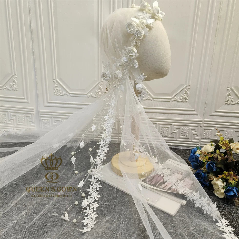 QUEENS GOWN Wedding Bridal Hat Veil Rose Flower Tulle Beads Accessories for Wedding