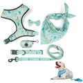 Wholesale Custom 6 in 1 Pet Accessories Printing Collar Leash Poop Bag Bandana Bowknot Dog Harness Set