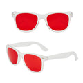 Custom Made Cheap Promotional Sun Glasses RED Lens Classy Frame Own Logo Transparent Frame Colored lens Sunglasses