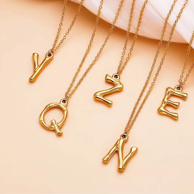 Best Seller Love Bamboo Letter Pendant Necklace Stainless Steel 18K Gold PVD Plated Silver Initial Charm DIY Factory Wholesale