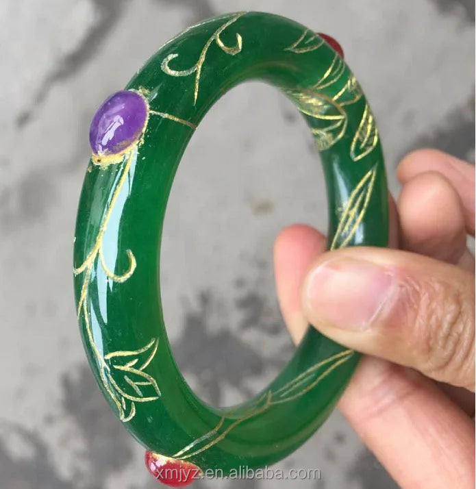 Certified Manufacturers Wholesale Large Quantities of Jadeite Carved Inlaid Gemstone 5464Mm Women's Bracelet