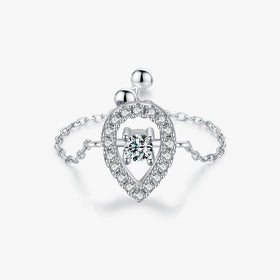 925 Sterling Silver Fine Jewelry Exquisite Water Drop Sparkling Clear Cubic Zirconia Adjustable Link Chain Rings for Women