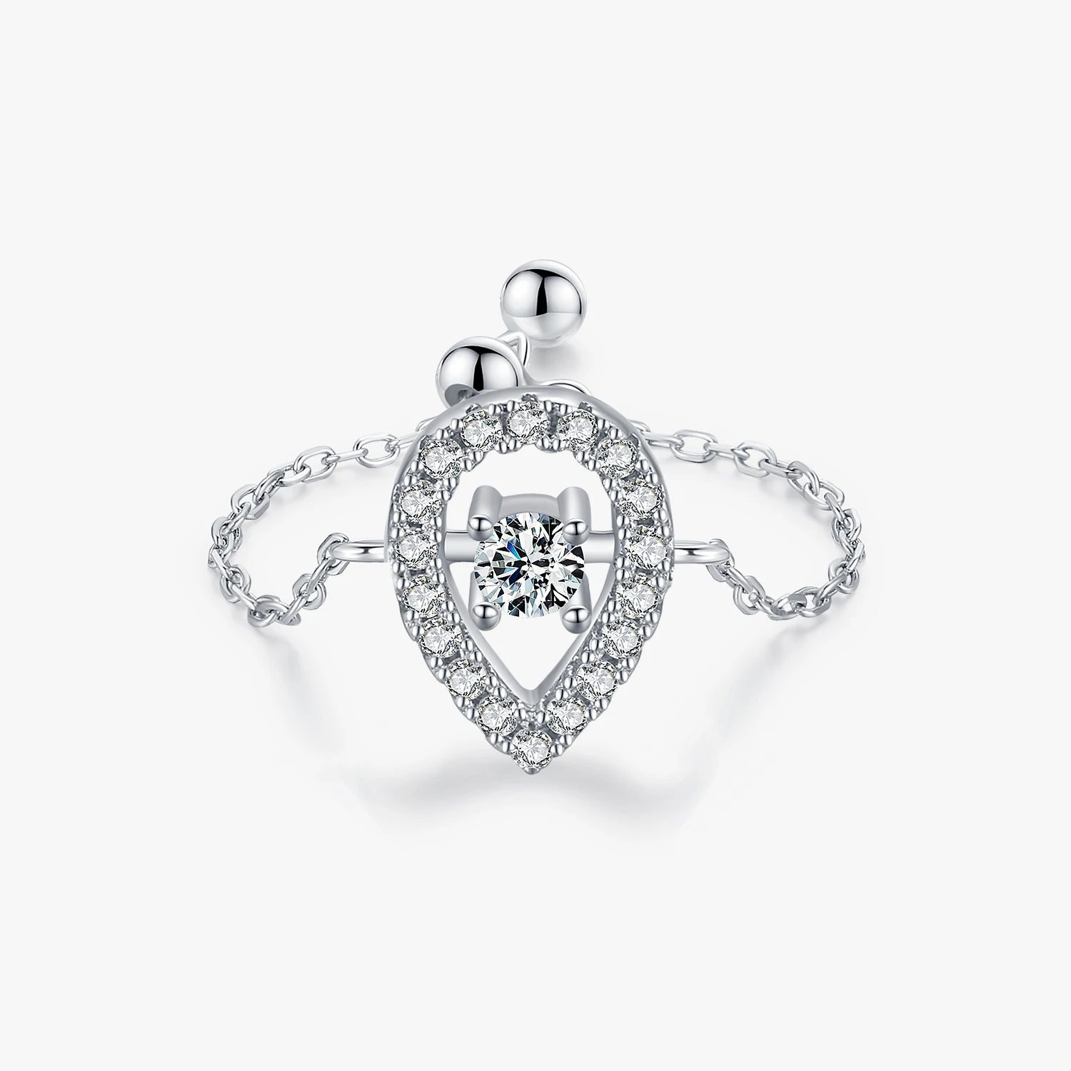 925 Sterling Silver Fine Jewelry Exquisite Water Drop Sparkling Clear Cubic Zirconia Adjustable Link Chain Rings for Women