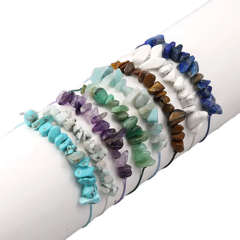 Bohemia Trendy Natural Stone Beaded Bracelet Hand Braided Wax Rope with Irregular Gravel for Christian Anniversaries and Gifts