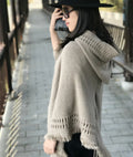 Manufacturer Knitted Hooded Cloak Long Sleeve Wraps and Shawls Cape Stripped Scarves Shawl MegaBDM