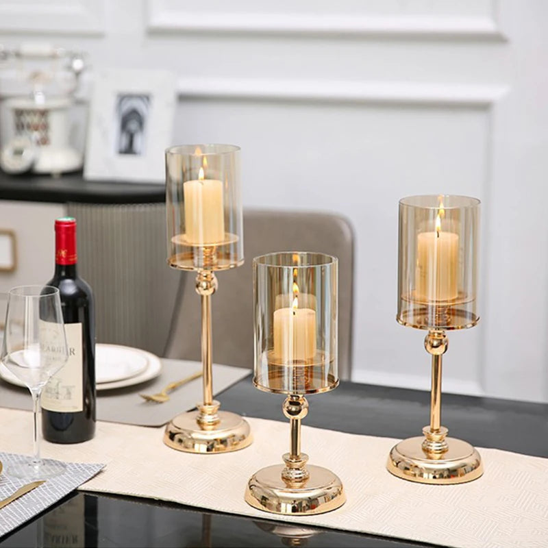 New Hot Selling Metal Candle Holders  Gold Glass Handicrafts Retro Home Decorations  Dining Table Decorations