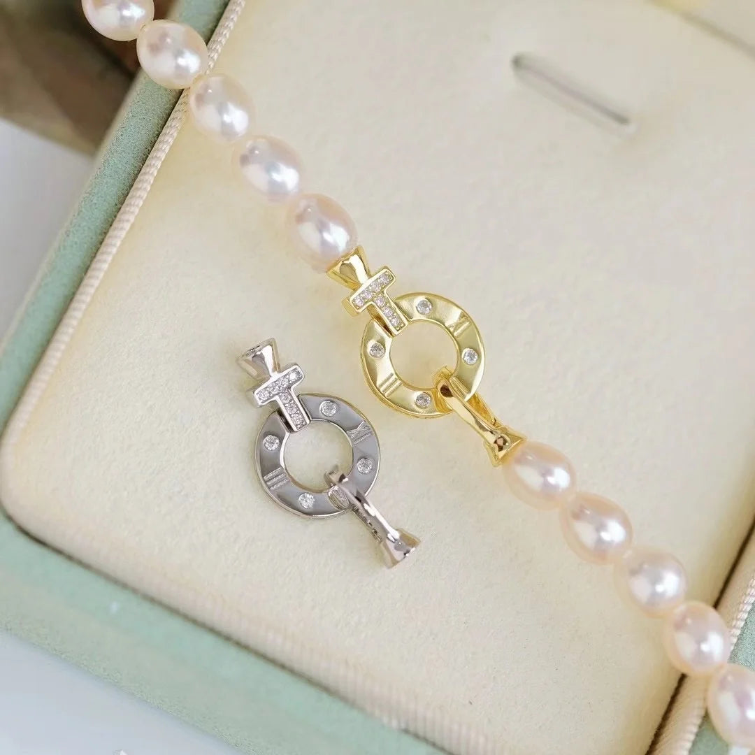 C515 7-8mm 925 Sterling Silver 18K Gold Plated Pearl Clasp for Jewelry Wholesale Metal Cord Ends Clasp Necklace/bracelet Clasp