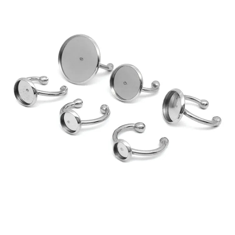 Adjustable Glass Cabochons Cameo Base Setting Stainless Steel Blank Ring Bezel Trays Diy Jewelry Findings