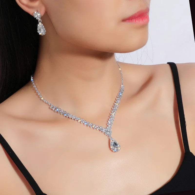 Fashion GT New Trendy Hot Bridal Jewelry Sets Crystal Glass Necklace Earrings Fashion Jewelry Sets for Wedding