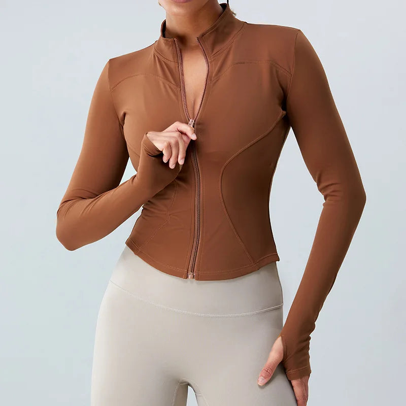 Women High Elastic Tight Fitness Jacket Breathable Sport Crop Top Women Yoga Jacket