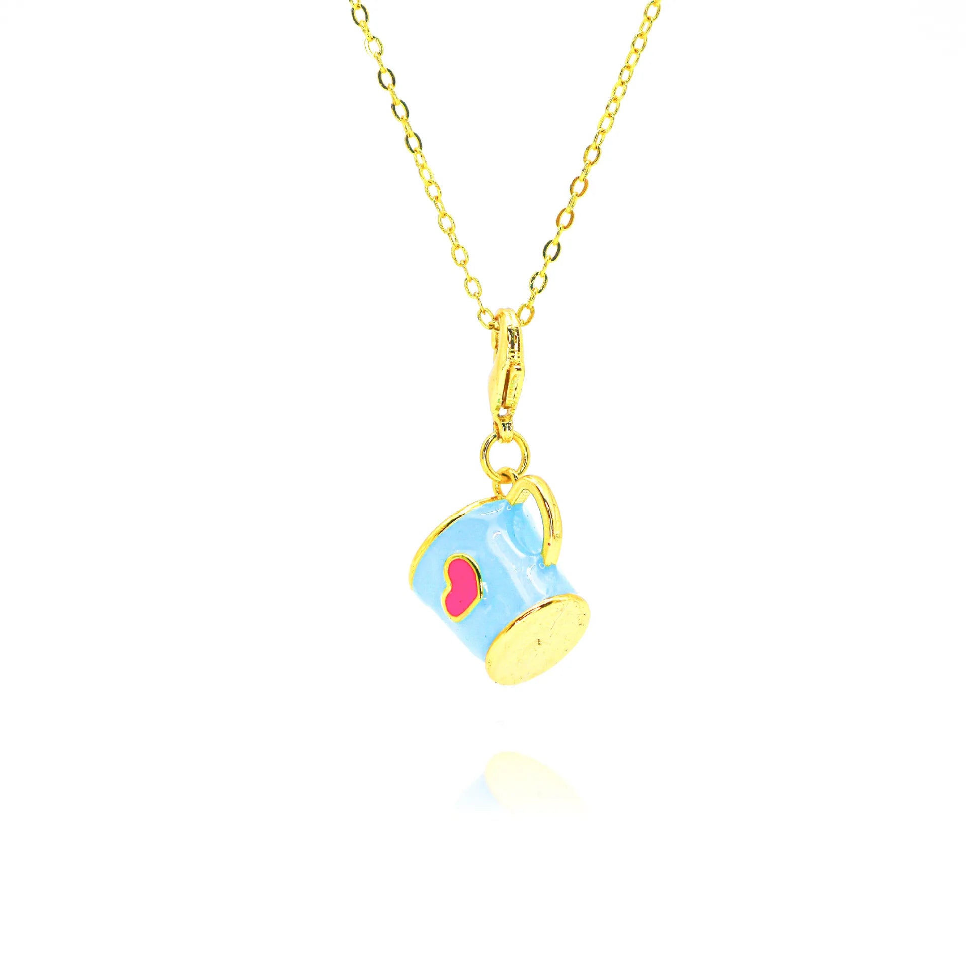 Go Party Fashion Personalized Enamel Heart Pendant Necklace Cute Coffee Tea Cup Charm Necklaces Copper Plated Gold Necklaces