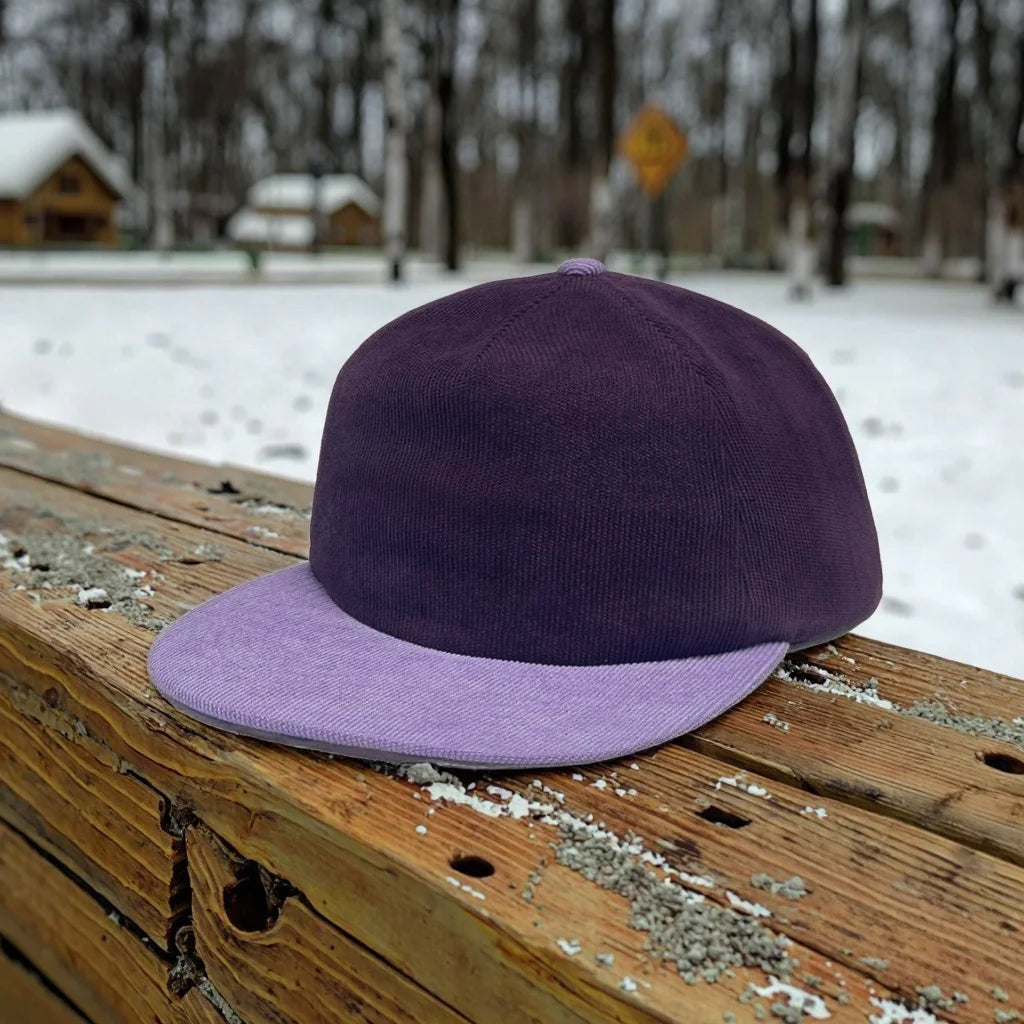 Custom Corduroy Baseball Cap Two-Tone 5-Panel Soft Crown Unstructured HatAdjustable PU Strap Closure for Wholesale Bulk Order