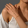 18K Gold Plated Stainless Steel Finger Ring Bracelets Creative Inlaid Diamond Hand Chain Ring Bracelet for Women