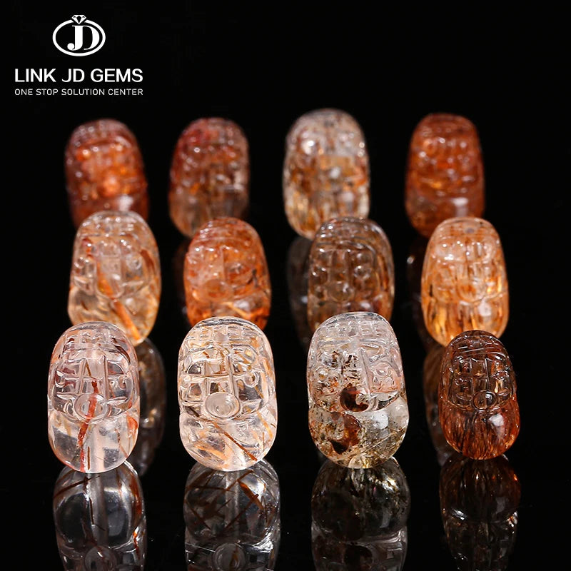 JD GEMS Crystal Gemstone Carved Animal Shape Charm Pendant Bead Natural Black Super Seven Quartz Pixiu Beads for Jewelry Making
