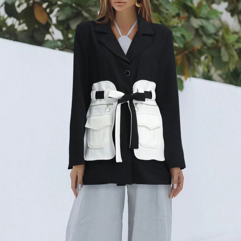 Color Contrast Waist Small Suit 2022 Fall Personality Fashion Brand All-Matching Coat Woman Winter Coat Jacket for  Ladies