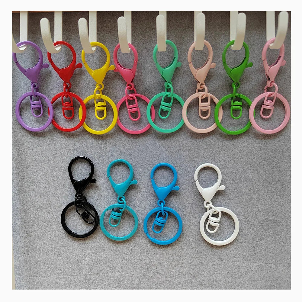 100Pcs Assorted Candy Color Split Ring and Lobster Clasp With Extension Chain for Key Ring Keychain Making DIY Bracelet Clasp