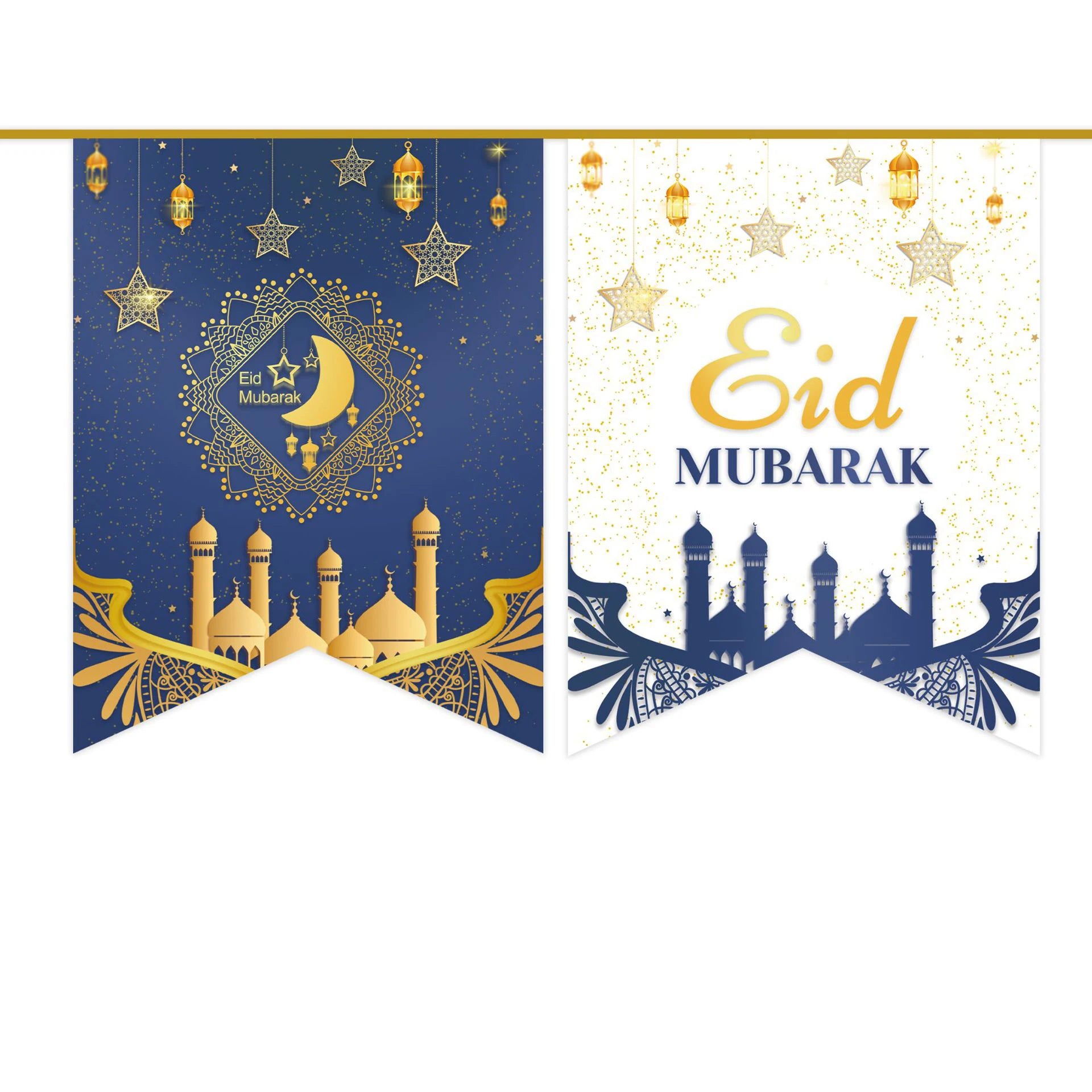 Eid Mubarak Banner Paper Hanging Bunting Banner Garland Ramadan Muslim Home Decoration Supplies