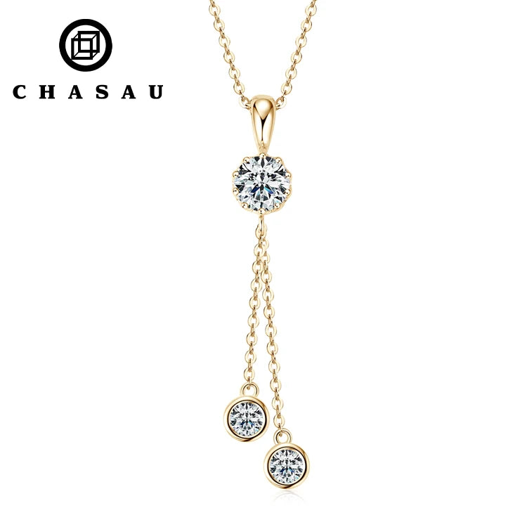 Chasau Custom 6.5mm&4mm D/VVS1 Moissanite Necklace 925 Silver Original Crown Tassel Drop Pendant New Custom Jewelry Charm