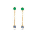 Gemnel 925 Sterling Silver 18k Gold Plated Delicate Emerald Blue Sapphire Drop Chain Stud Earrings