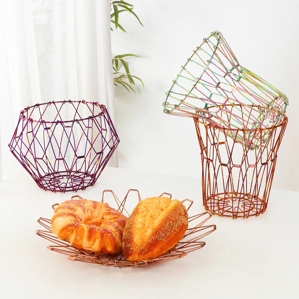 Kitchen Accessories Fruit Wire Basket Folding Stainless Steel Fruit Basket