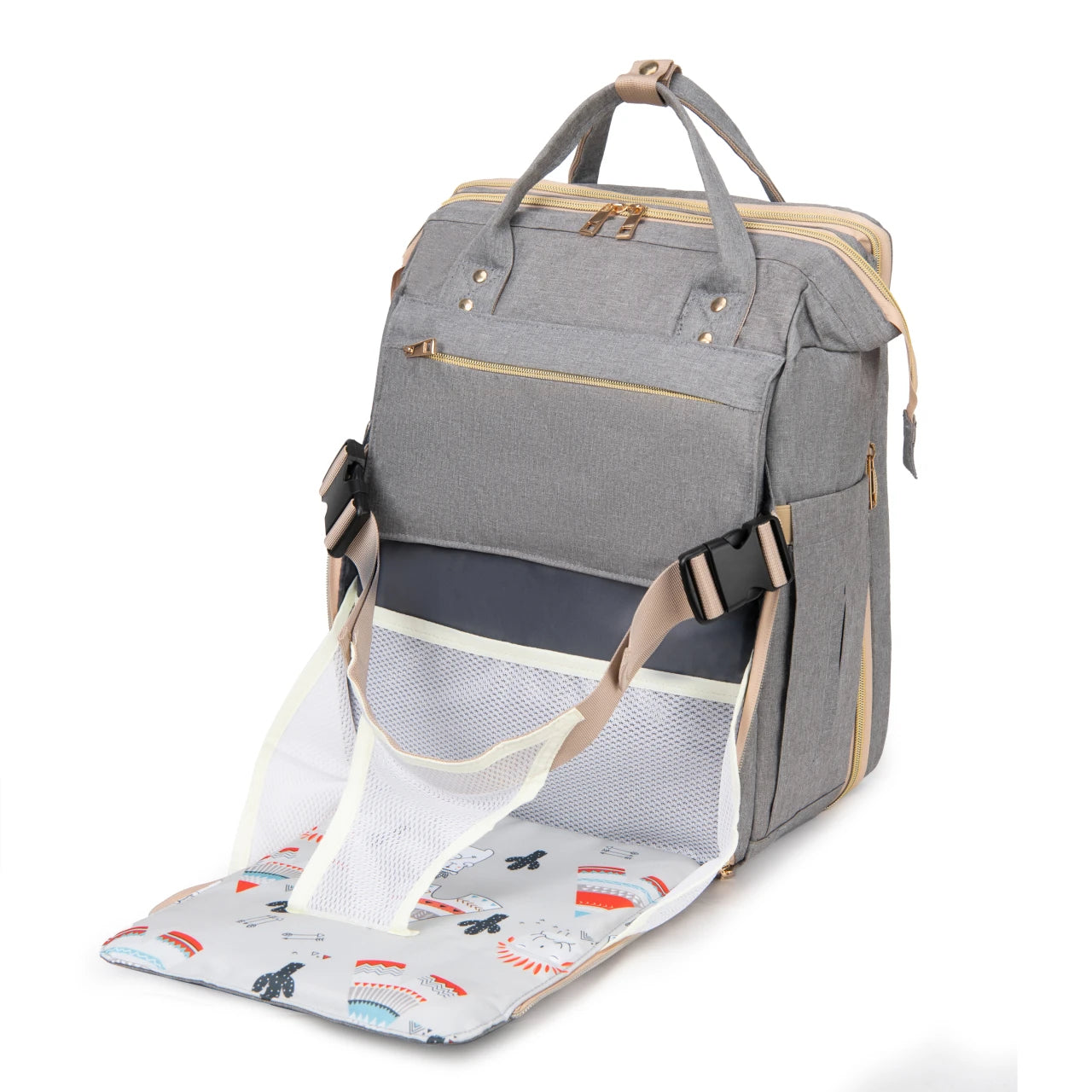 For Mom & Dad Logo Custom Oxford Zipper Waterproof Carry Nursery Backpack with Mosquito Netting Diaper Bag