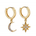 2022 INS 925 Sterling Silver Star and Moon Shape CZ Hoop Earrings Jewelry for Women