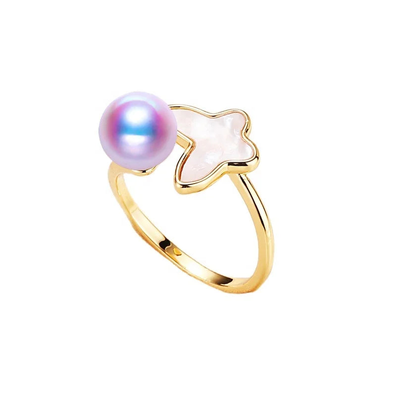 Fashion Design Pearl Ring Mountings Gold Plating Ring Mountings Pearl Good Color Retention No.24