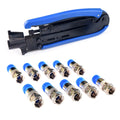 TOPEAST High Quality Blue Coaxial Cable RG6 RG59 RG7 RG11 Crimping Handle Compression Tool Kit Set with 10pcs Brass F Connectors