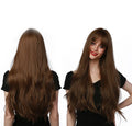 Heat Resistant Wig Long Natural Wave Dark Brown Bangs Suitable for Women's Daily Summer Ventilation