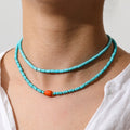 JOOLIM 18k Gold Plated Stainless Steel Necklace Red Natural Stone Turquoise Hypoallergenic Chains for Summer Parties Fashionable