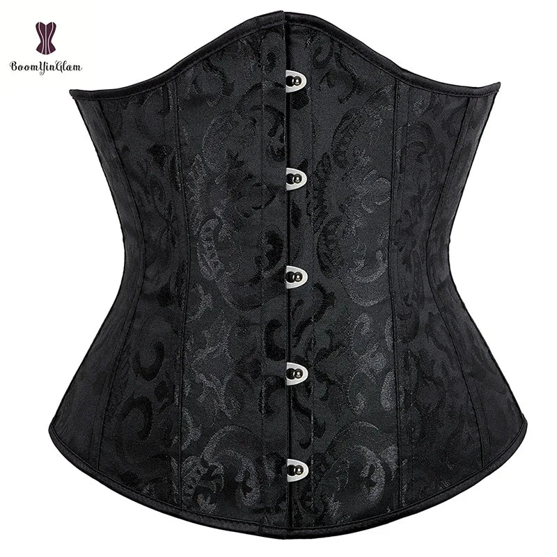 Plus Size XS-XXXXXXL Underwear Outfits Front 5 Busk Closure Black Jacquard Underbust Corset for Women Waist Trainer Bustier