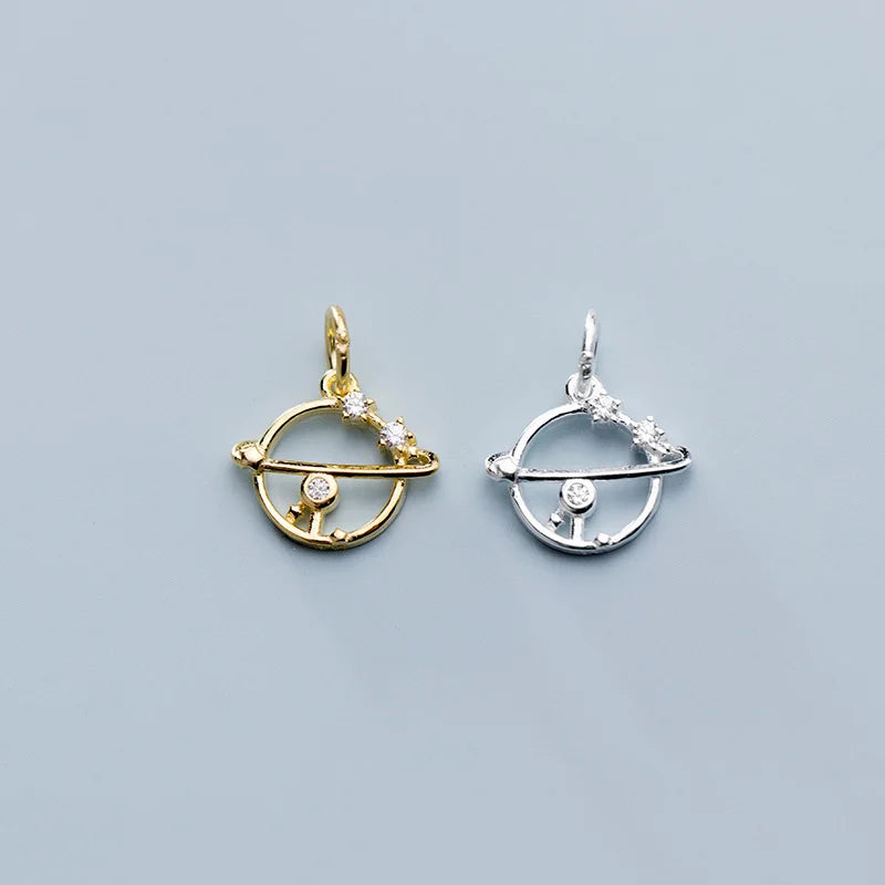 Dainty Shiny 925 Sterling Silver CZ Micro Pave Star Planet Charm Pendants for Jewelry Making Supplies